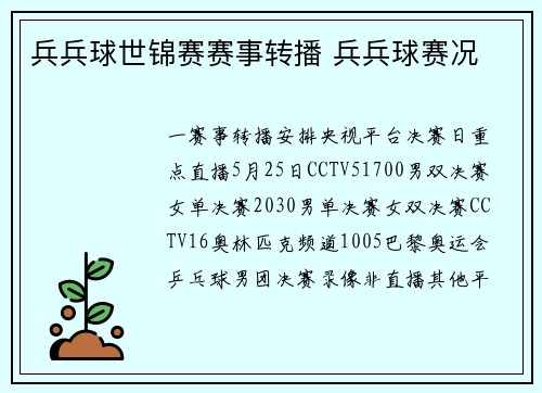 兵兵球世锦赛赛事转播 兵兵球赛况